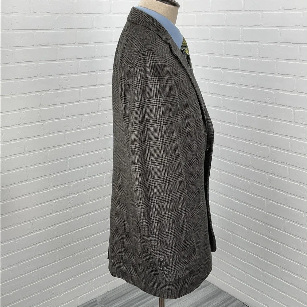 Geoffrey‎ Beene Blazer Mens 42L Gray Prince Edward Plaid Classic Wool Jacket